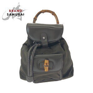 GUCCI Bamboo Backpack Khaki Green Brown Nylon